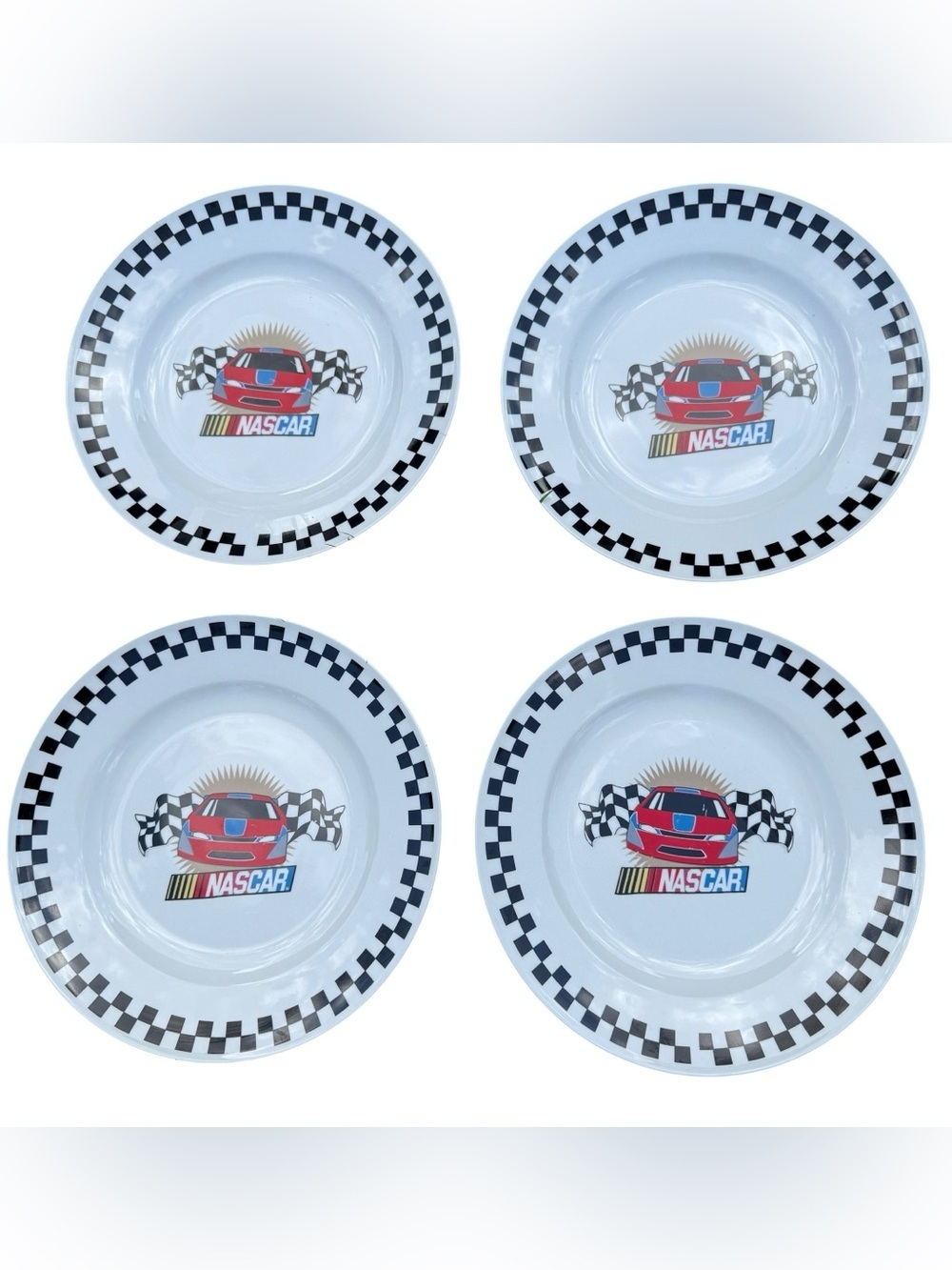 VTG 2002 NASCAR Dinner Plates Set of 4 Gibson Racing Checkered Man Cave Decor